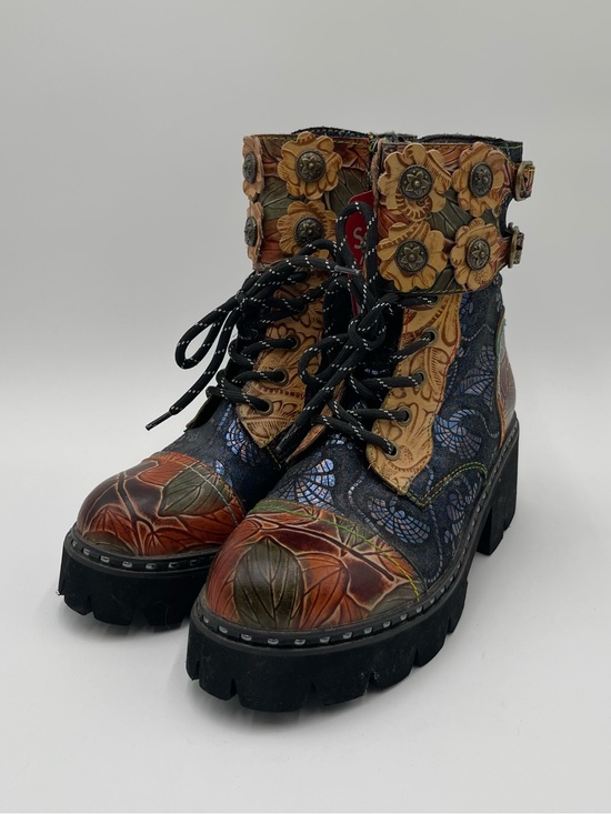 L'artiste Shoes - L'Artiste Limitless Booties Heeled Leather Floral Artsy Hippie Sz 37 US 6.5-7